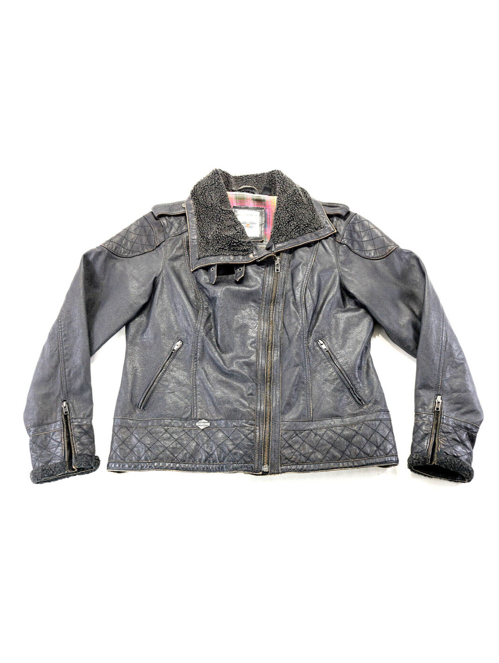harley davidson leather jacket XL black leather lightweight goatskin fleece zip